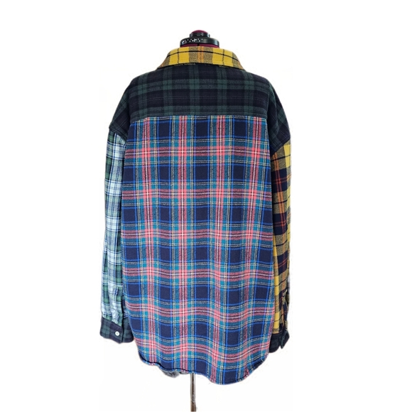 American Eagle Outfitters Men's Collared Plaid Shirt - Red, Green, Yellow, Blue - Picture 5 of 14